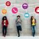 Five people texting. Social media concept